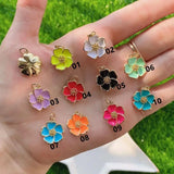 10Pcs Flower Shape Enamel Lucky Charm Pendant Necklace