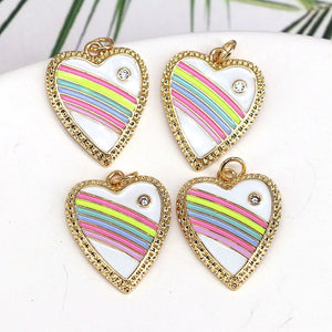10Pcs Heart Shaped Enamel Jewelry Pendant, Gold Plated Rainbow Charms