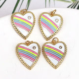 10Pcs Heart Shaped Enamel Jewelry Pendant, Gold Plated Rainbow Charms