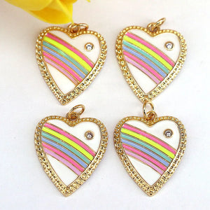 10Pcs Heart Shaped Enamel Jewelry Pendant, Gold Plated Rainbow Charms