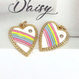 10Pcs Heart Shaped Enamel Jewelry Pendant, Gold Plated Rainbow Charms