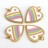 10Pcs Heart Shaped Enamel Jewelry Pendant, Gold Plated Rainbow Charms