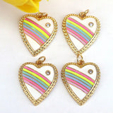 10Pcs Heart Shaped Enamel Jewelry Pendant, Gold Plated Rainbow Charms