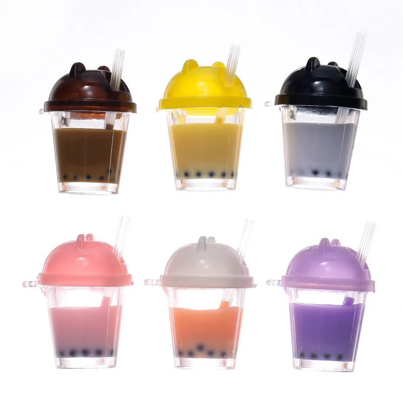10Pcs Resin Milk Tea Cup Charms for DIY Jewelry Making