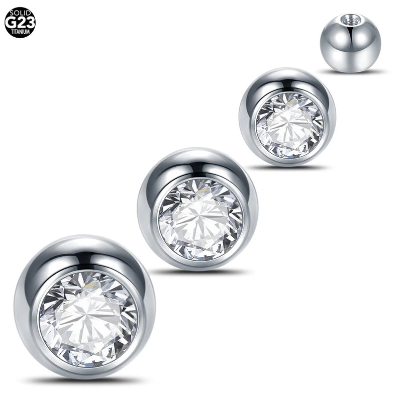 10Pcs G23 Titanium Crystal Balls Screw Nipple Labret Tongue Barbell Earrings