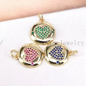 10Pcs Gold CZ Pave Heart Pendants Vintage Charms