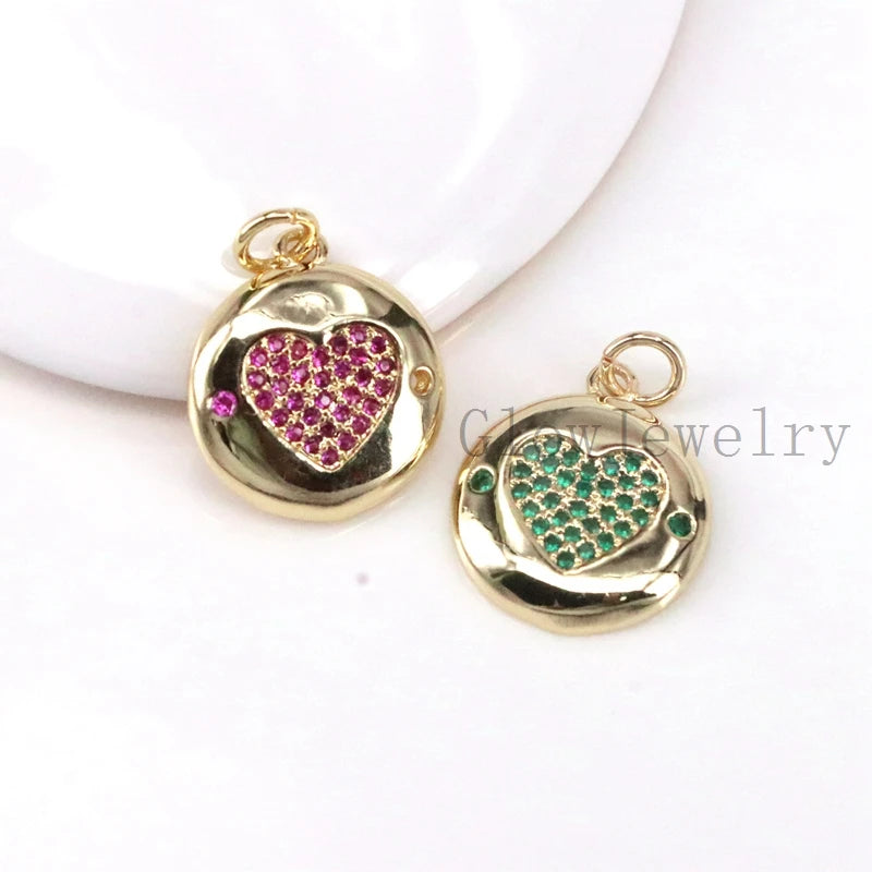 10Pcs Gold CZ Pave Heart Pendants Vintage Charms