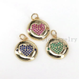 10Pcs Gold CZ Pave Heart Pendants Vintage Charms