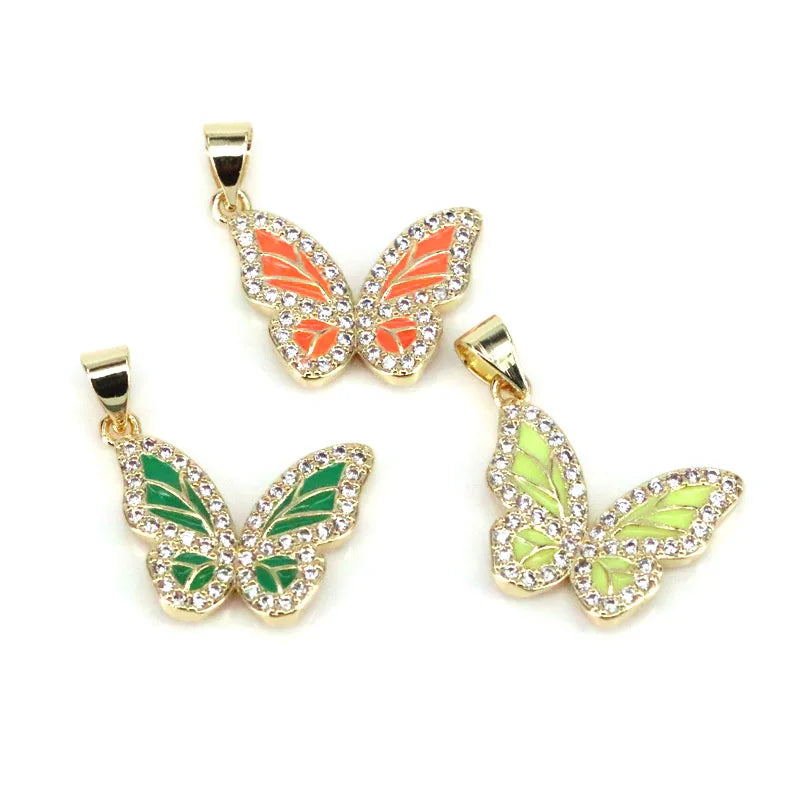 10Pcs Crystal Cz Butterfly Enamel Charms Pendant For Women Necklace
