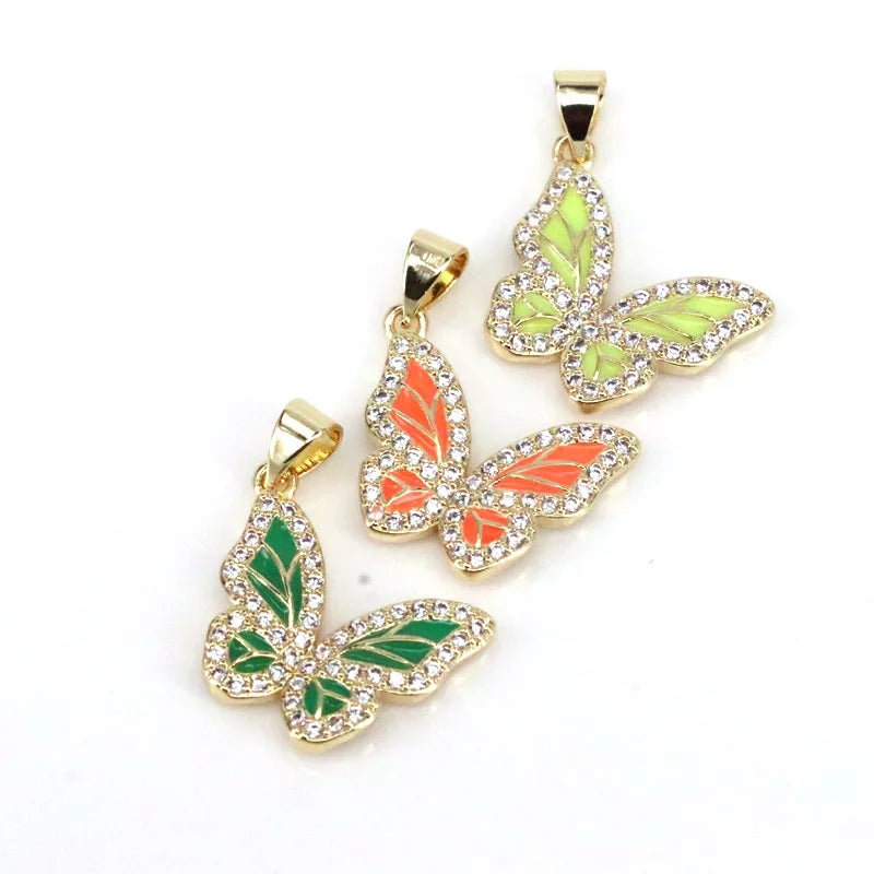 10Pcs Crystal Cz Butterfly Enamel Charms Pendant For Women Necklace