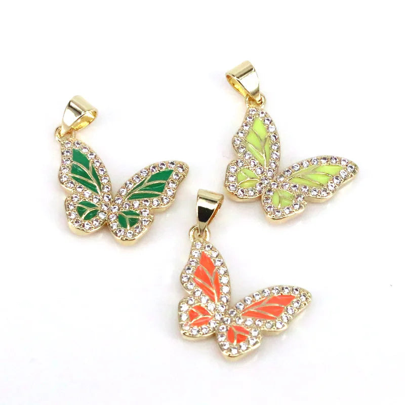 10Pcs Crystal Cz Butterfly Enamel Charms Pendant For Women Necklace