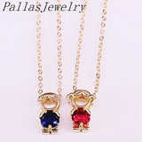 10Pcs Dark Red CZ Micro Paved Boy and Girl Charm Pendant Necklace