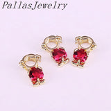 10Pcs Dark Red CZ Micro Paved Boy and Girl Charm Pendant Necklace