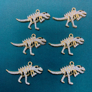 10Pcs Dino Skeleton Charms Rhinestone Pendant DIY Jewelry Making