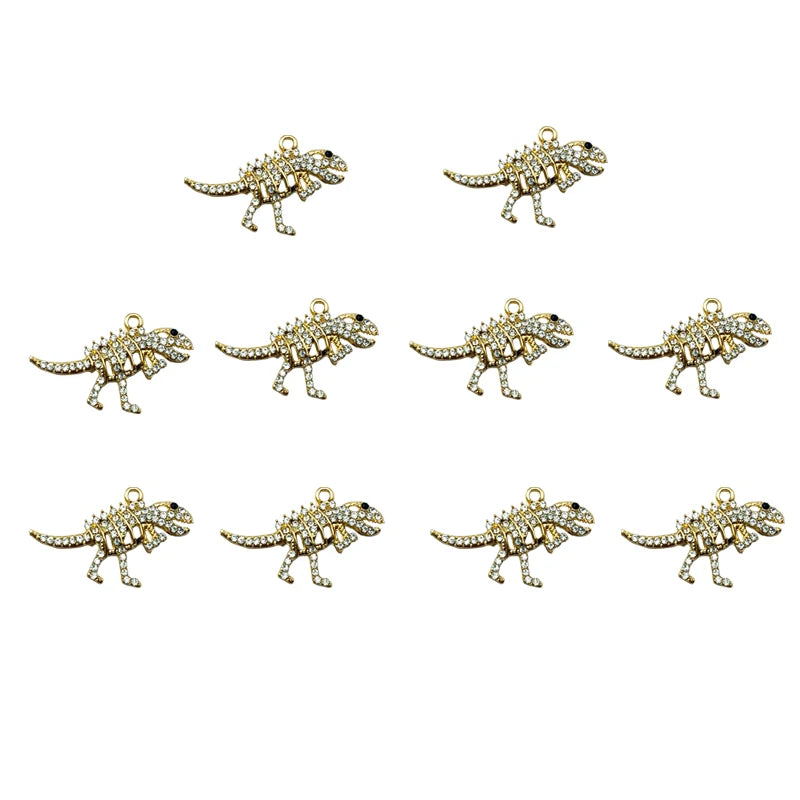 10Pcs Dino Skeleton Charms Rhinestone Pendant DIY Jewelry Making
