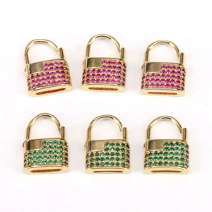 10Pcs Zircon Lock Pendants CZ Micro Pave for Necklace Earring Padlock Charms