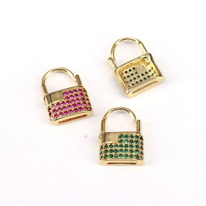 10Pcs Zircon Lock Pendants CZ Micro Pave for Necklace Earring Padlock Charms