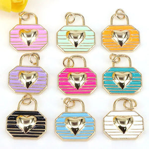 10Pcs Gold Plated Brass Heart Bag Charms for Necklace Bracelets DIY