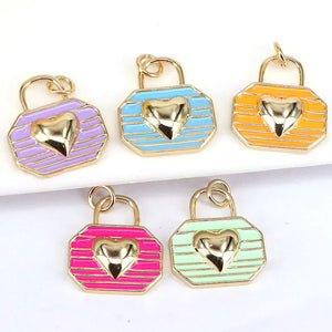 10Pcs Gold Plated Brass Heart Bag Charms for Necklace Bracelets DIY