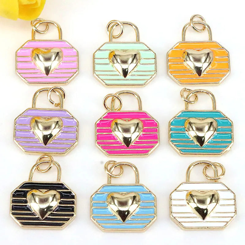10Pcs Gold Plated Brass Heart Bag Charms for Necklace Bracelets DIY