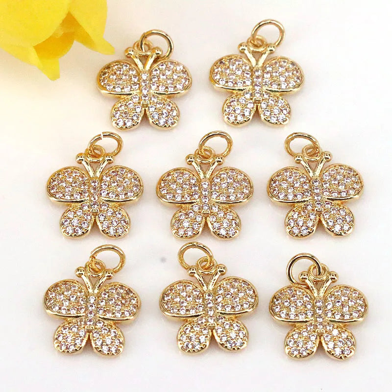 10Pcs Gold Plated Butterfly Charms Zircon Pendant