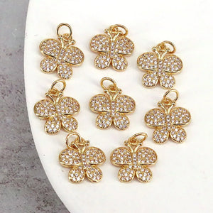 10Pcs Gold Plated Butterfly Charms Zircon Pendant