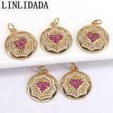 10Pcs CZ Micro Pave Round Coin Love Heart Charms Pendant DIY Necklace Bracelet