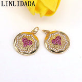 10Pcs CZ Micro Pave Round Coin Love Heart Charms Pendant DIY Necklace Bracelet