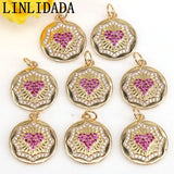 10Pcs CZ Micro Pave Round Coin Love Heart Charms Pendant DIY Necklace Bracelet