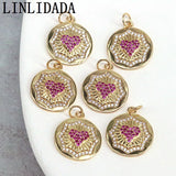 10Pcs CZ Micro Pave Round Coin Love Heart Charms Pendant DIY Necklace Bracelet