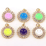 10Pcs Crystal Zircon Enamel Smiley Happy Face Pendant Women Neon Jewelry