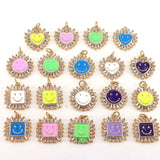 10Pcs Crystal Zircon Enamel Smiley Happy Face Pendant Women Neon Jewelry