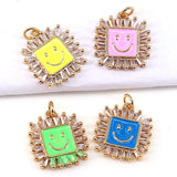 10Pcs Crystal Zircon Enamel Smiley Happy Face Pendant Women Neon Jewelry