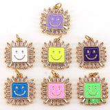 10Pcs Crystal Zircon Enamel Smiley Happy Face Pendant Women Neon Jewelry