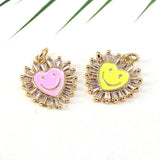 10Pcs Crystal Zircon Enamel Smiley Happy Face Pendant Women Neon Jewelry