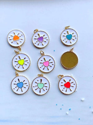 10Pcs Gold Enamel Heart Popsicle Pendant Charm Findings