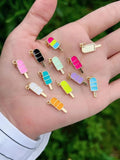 10Pcs Gold Enamel Heart Popsicle Pendant Charm Findings