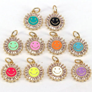 10Pcs Neon Smiley Face CZ Charms for Jewelry Making