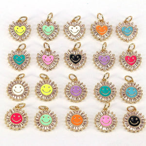 10Pcs Neon Smiley Face CZ Charms for Jewelry Making