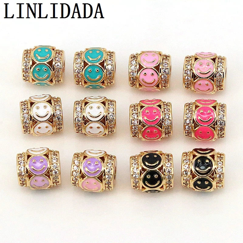 10Pcs Smile Face Charm Plated Cylinder Spacer Beads Jewelry Making Supply