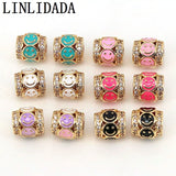 10Pcs Smile Face Charm Plated Cylinder Spacer Beads Jewelry Making Supply