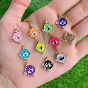 10Pcs Plated Mini Luck Charm Brass Enamel Necklace Pendant