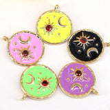 10Pcs Plated Star Moon Pendant,Enamel Crescent Charm,Micro Pave CZ Enamel