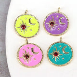 10Pcs Plated Star Moon Pendant,Enamel Crescent Charm,Micro Pave CZ Enamel
