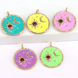 10Pcs Plated Star Moon Pendant,Enamel Crescent Charm,Micro Pave CZ Enamel