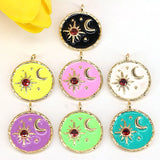 10Pcs Plated Star Moon Pendant,Enamel Crescent Charm,Micro Pave CZ Enamel