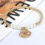 10Pcs Eye Cz Zircon Eyes Bracelet, Shell Pearl Charm Jewelry