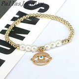 10Pcs Eye Cz Zircon Eyes Bracelet, Shell Pearl Charm Jewelry