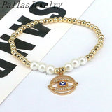 10Pcs Eye Cz Zircon Eyes Bracelet, Shell Pearl Charm Jewelry