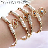 10Pcs Eye Cz Zircon Eyes Bracelet, Shell Pearl Charm Jewelry